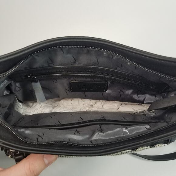 Simply Vera Wang Crossbody Purse Black White Stripes w/ Chain Accent Strap - Picture 5 of 8